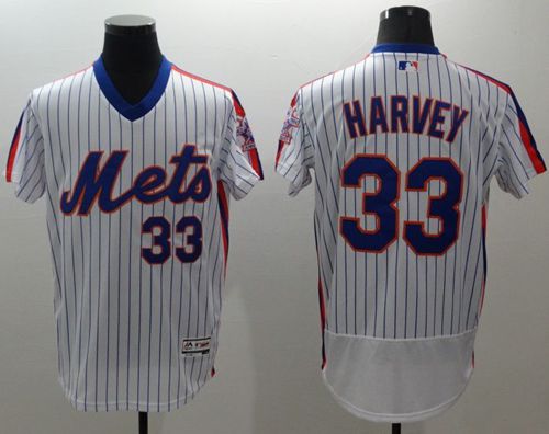 Mets #33 Matt Harvey White(Blue Strip) Flexbase Authentic Collection Alternate Stitched MLB Jersey - Click Image to Close
